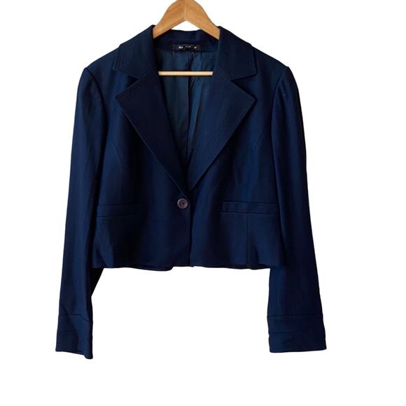 Ellen Tracy Women Navy Long Sleeve Notched Lapel Wool Blend Blazer Jacket 12 - Picture 1 of 5